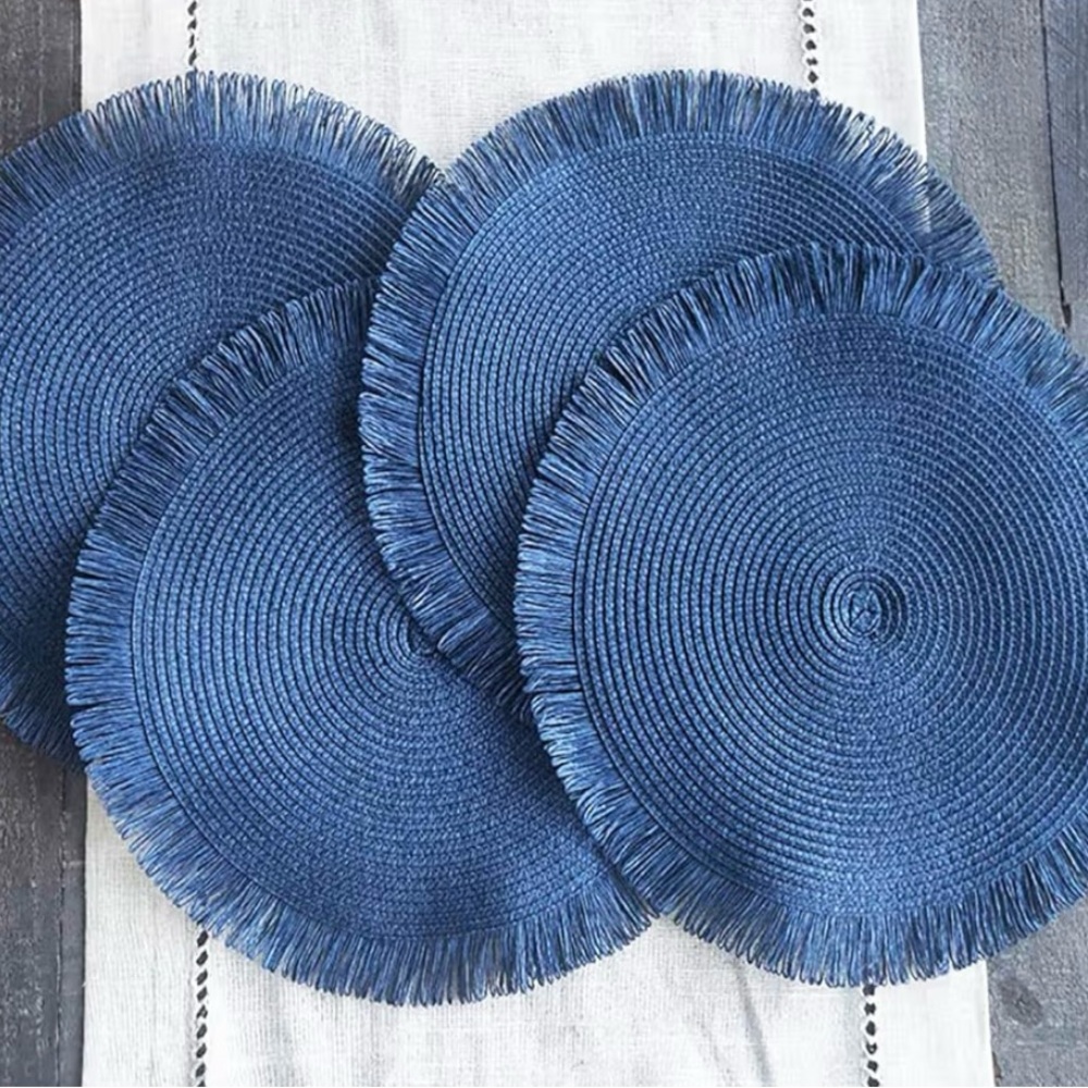 Missing One. Elegant Blue Fringe Placemats Set
